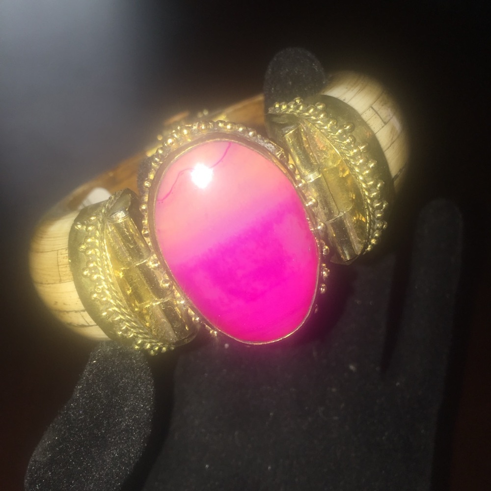 Pink Agate Bracelet Tribal Bangle; handmade